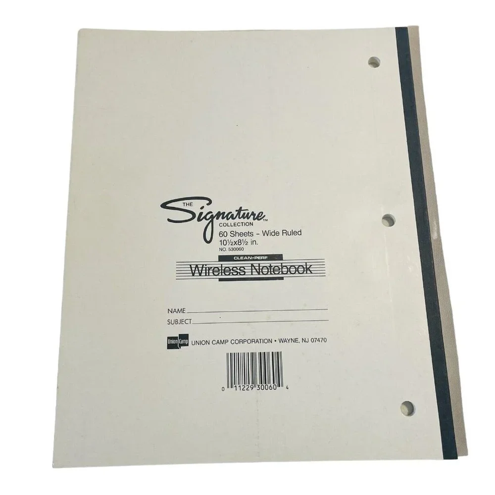 Vintage Union Camp 3 Hole Signature Collection Wireless Wide Rule Paper Notebook